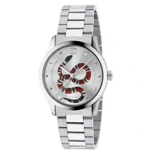 Gucci Silver Watch with Red and Black Snake Design